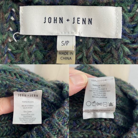 John + Jenn Green Marled Crew Neck Ribbed Sweater Chunky Preppy Casual Size S - Picture 7 of 8